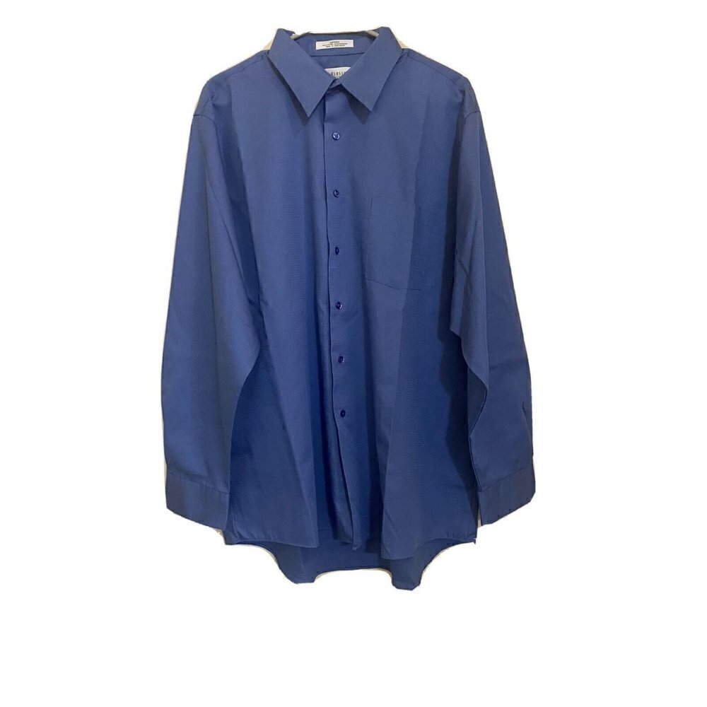 Van Heusen Dress Shirt 17 34/35 Blue Long Sleeve Sateen Regular Fit